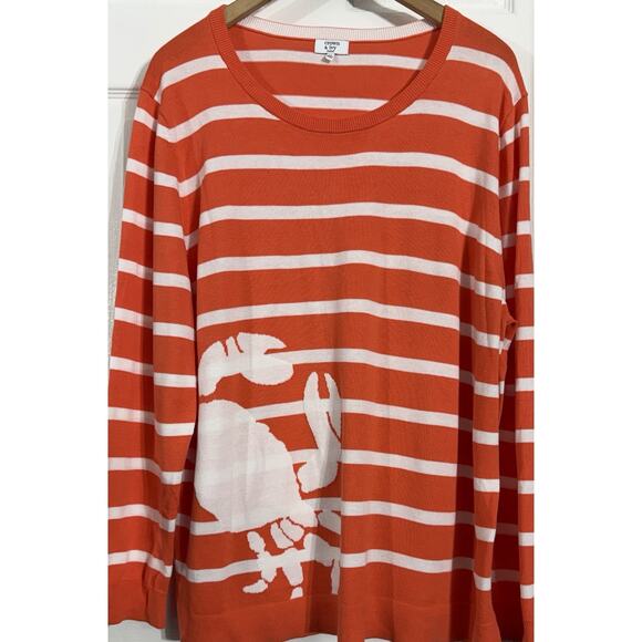 Crown & Ivy Crab Orange & White Pullover Long Sleeve Sweater Shirt Preppy 3X - Picture 1 of 2